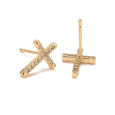Clear Cubic Zirconia Cross Stud Earrings EJEW-G288-31G-1