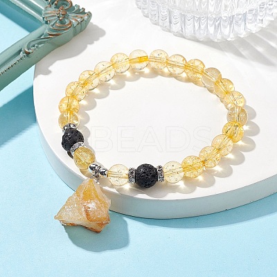Natural Yellow Quartz Beaded Stretch Bracelets BJEW-JB10070-04-1