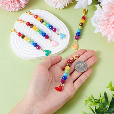 5Pcs 5 Colors Alloy Enamel Heart Pendant Decorations HJEW-TA0001-27-1