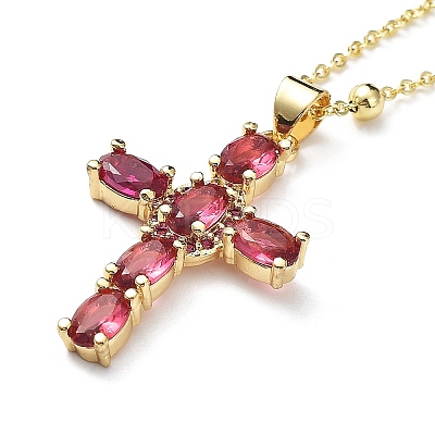Fashionable Hip Hop Golden Brass Cross Pendant Necklace for Women with Micro Inlaid Gemstones and Zircon Crystals (NKB072) ST0177423-1