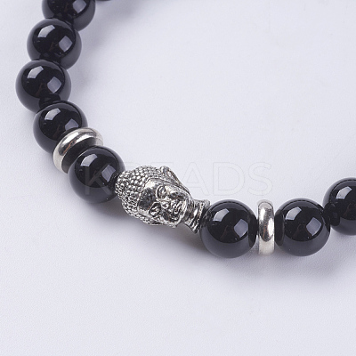 Natural Black Agate Beads Stretch Bracelets BJEW-E325-D16-1