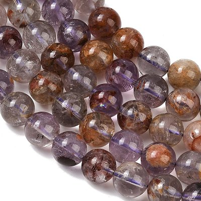 Natural Purple Phantom Quartz Lodolite Quartz Beads Strands G-R446-10mm-01A-1