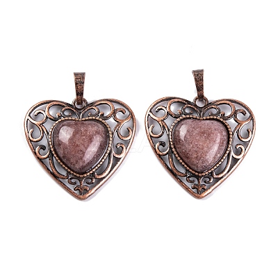 Natural & Synthetic  Mixed Gemstone Peach Love Heart Pendants G-G158-01-AB-1
