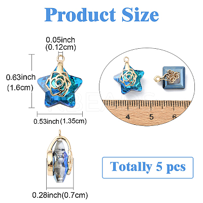 5Pcs 5 Styles Electroplate Glass Charms FIND-YW0005-47-1