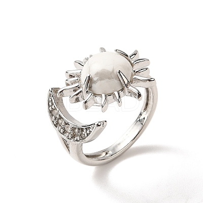 Natural Howlite Sun & Moon Open Cuff Rings RJEW-K241-01P-05-1