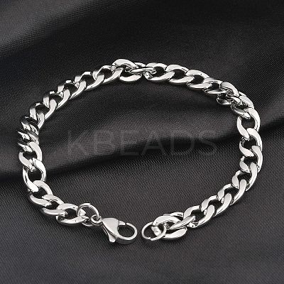 Tarnish Resistant Unisex 304 Stainless Steel Curb Chain/Twisted Chain Bracelets STAS-D0002-40P-1