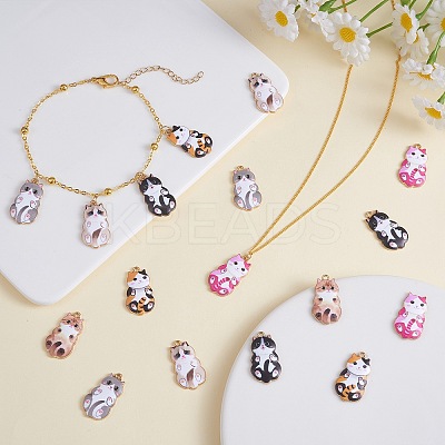 18Pcs 6 Styles Alloy Enamel Pendant Cartoon Little Cat Alloy Printing Pendant DIY Necklace Bracelet Pendant Earring Accessories JX585A-1
