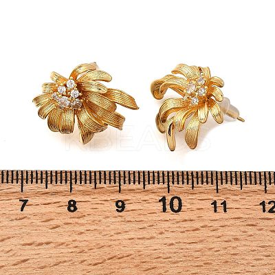 Flower Brass Micro Pave Cubic Zirconia Stud Earrings EJEW-B148-08A-G-1