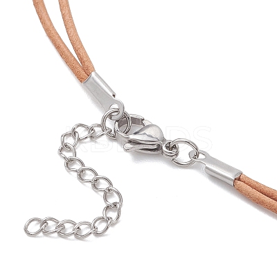Synthetic Turquoise & Natural Pearl Round Beaded 2-Strand Cowhide Leather Cord Necklaces for Women NJEW-JN05828-1