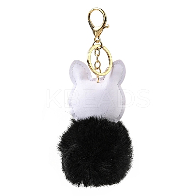 Imitation Rex Rabbit Fur Ball & PU Leather Fox Pendant Keychain KEYC-K018-04KCG-03-1