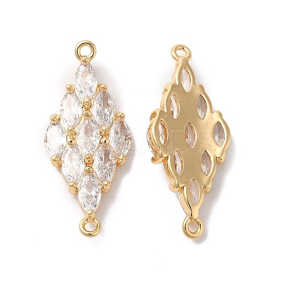 Brass Clear Glass Connector Charms KK-G465-48G-1