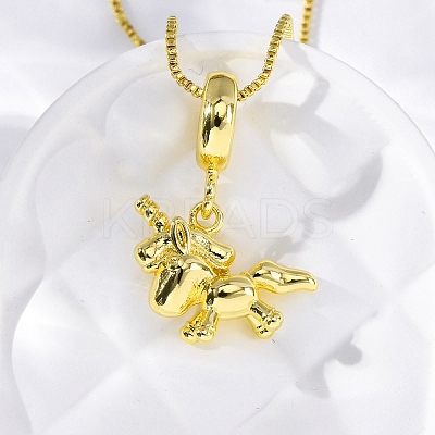 Brass Unicorn Pendant Necklaces for Women NJEW-C071-04G-1