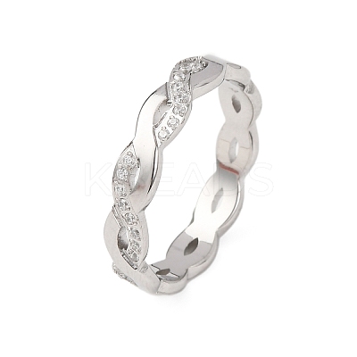 304 Stainless Steel Clear Cubic Zirconia Wave Finger Rings for Women RJEW-Z115-02P-1