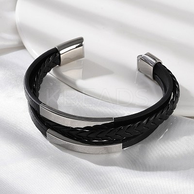 Braided Microfiber Leather Multi-strand Bracelets for Men BJEW-Z081-02P-1