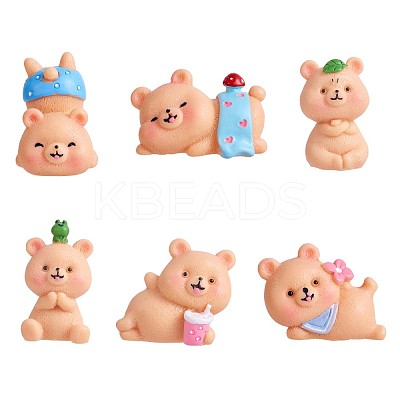 6Pcs Cute Resin Bear Figurines JX316A-1