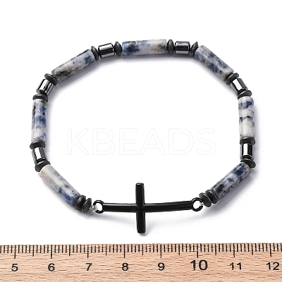 Column Natural Blue Spot Jasper Bead Stretch Bracelets BJEW-F493-03EB-1