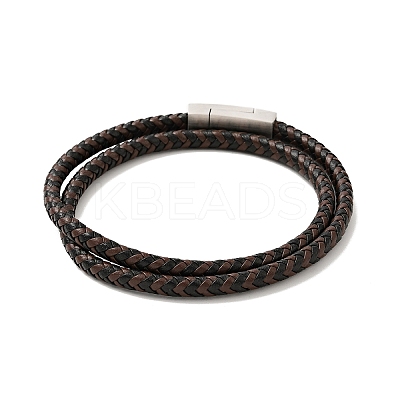 Microfiber Leather Braided Double Loops Wrap Bracelet with 304 Stainless Steel Magnetic Clasp for Men Women BJEW-C021-25P-1