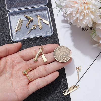 8Pcs 4 Styles Hairdressing Brass Pendants KK-UN0006-11-1