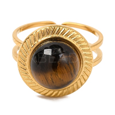 Round Natural Tiger Eye Finger Rings RJEW-Q822-33G-02-1