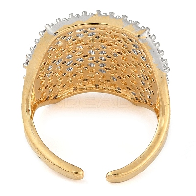 Square Brass Micro Pave Clear Cubic Zirconia Open Cuff Ring for Women RJEW-Q819-12G-1