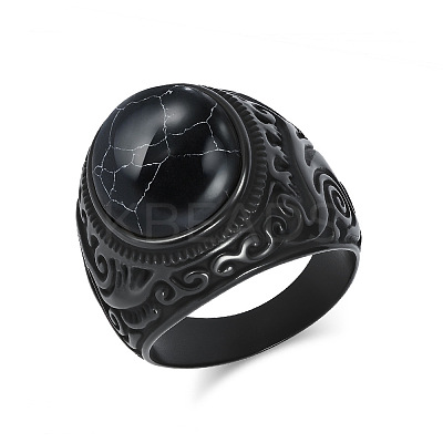 304 Stainless Steel with Synthetic Turquoise Finger Rings for Men FS-WG44E14-16-1