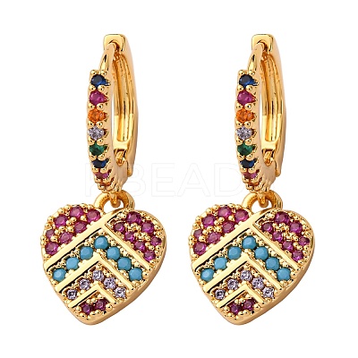 Heart Brass Micro Pave Clear Cubic Zirconia Hoop Earrings EJEW-F384-09G-1