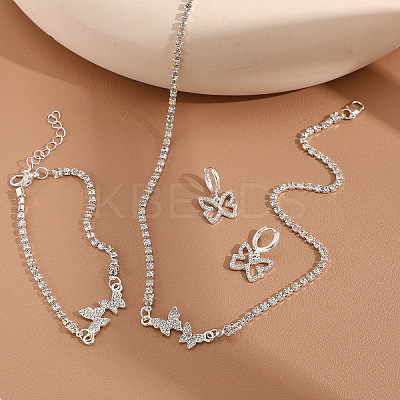 Butterfly Alloy with Crystal Rhinestone Pendant Necklace & Hoop Earring & Link Bracelet FS-WG7F609-01-1
