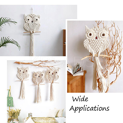 Owl Cotton Rope & Wood Beads Wind Chime Pendant HJEW-CF0001-05-1