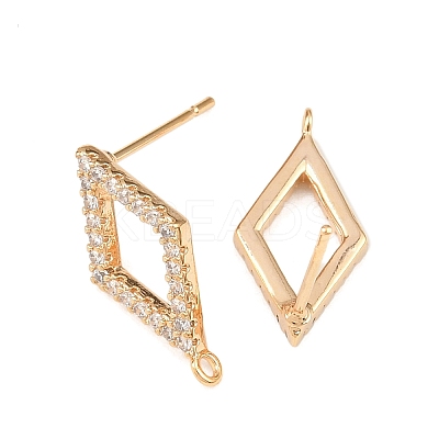 Brass Micro Pave Clear Cubic Zirconia Rhombus Stud Earring Findings KK-Z133-02G-03-1