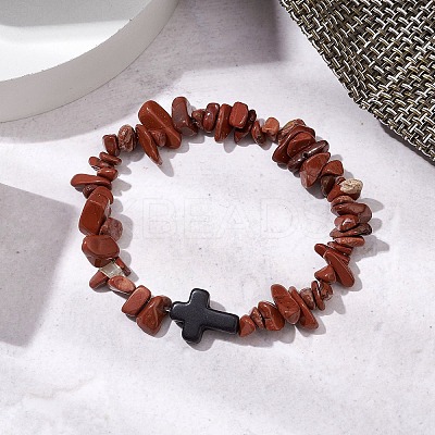 Natural Red Jasper Chips Stretch Bracelets for Women Men BJEW-JB11341-03-1