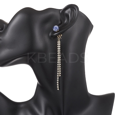 3 Pairs Brass Rhinestone Round Tassel Stud Earrings EJEW-JE06845-1