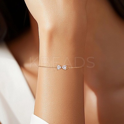 925 Sterling Silver Bowknot Link Bracelets BJEW-C106-02G-1
