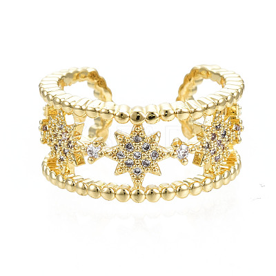 Cubic Zirconia Star Open Cuff Ring RJEW-N037-006A-1