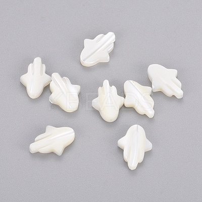 Hamsa Hand/Hand of Fatima/Hand of Miriam Natural White Shell Beads LS-BSHE-L008-02-1