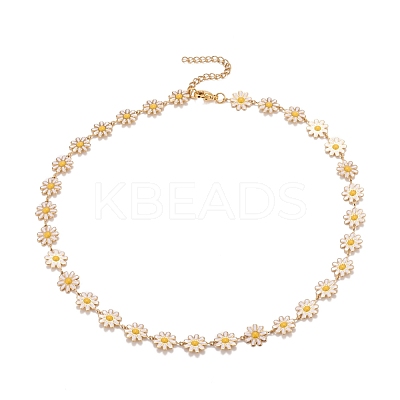 Enamel Daisy Link Chain Necklace NJEW-P220-01G-1