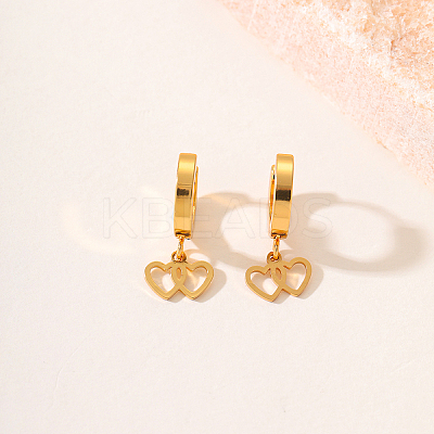 Fashionable Classic 201 Stainless Steel Heart Hoop Earrings RL8439-1