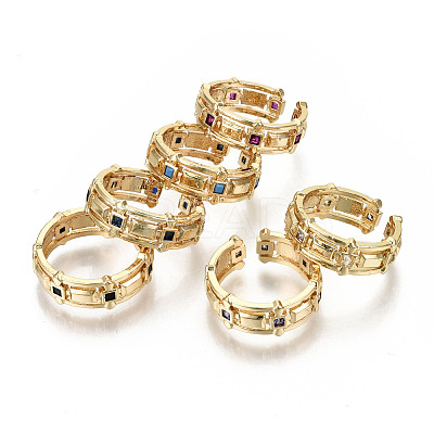 Brass Micro Pave Cubic Zirconia Cuff Rings RJEW-N032-004-NF-1