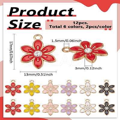12Pcs 6 Colors Flower Alloy Enamel Pendants ENAM-LP0001-53-1