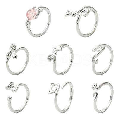8Pcs 8 Styles Alloy Cuff Rings RJEW-CJ0001-02-1