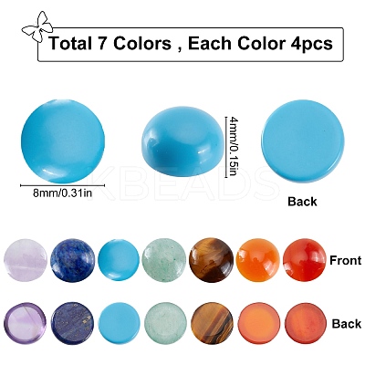 28Pcs 7 Style atural Carnelian & Yellow Aventurine & Tiger Eye & Green Aventurine & Turquoise & Lapis Lazuli & Amethyst Cabochons G-SC0002-13B-1