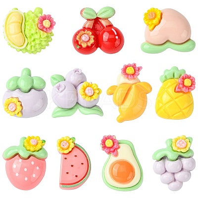 55Pcs 11 Styles Opaque Resin Decoden Flower &  Fruit Cabochons RESI-CJ0004-10-1