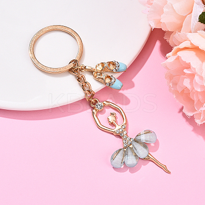 Alloy Crystal Rhinestone & Resin Ballet Dancer Girl Keychain KEYC-YW00228-04-1