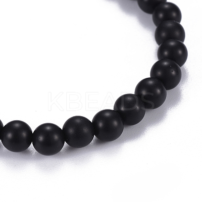Natural Black Agate(Dyed) & Amethyst Beads Stretch Bracelets BJEW-JB04219-03-1