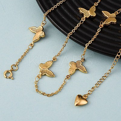 304 Stainless Steel Butterfly Link Chain Necklaces for Women NJEW-G178-05G-1