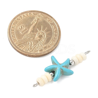10Pcs 2 Colors Dyed Synthetic Turquoise Starfish Rondelle Beaded Connector Charms PALLOY-JF04014-1