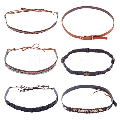 6Pcs 6 Styles Imitation Leather & Alloy Cowboy Hat Bands DIY-HY0003-06-1