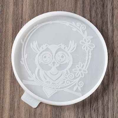 Flat Round with Owl & Flower DIY Cup Mat Silicone Molds LS-SIL-F007-06A-1