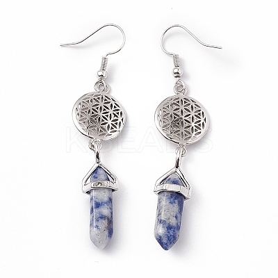 Gemstone Bullet with Flower Dangle Earrings EJEW-I276-03P-1