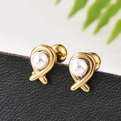304 Stainless Steel Imitation Pearl Stud Earrings STAS-E502-03G-1