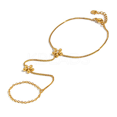 304 Stainless Steel Flower Hand Chain Ring Bracelets for Women NO1550-1